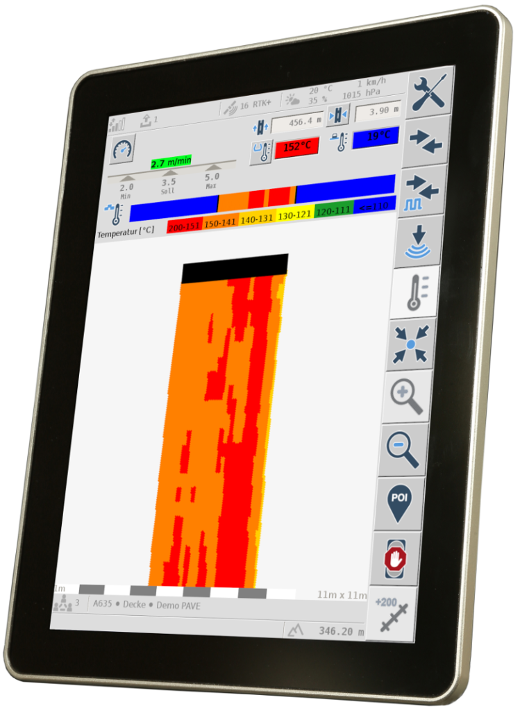 Display des Asphaltfertiger PAVE-Navigator.